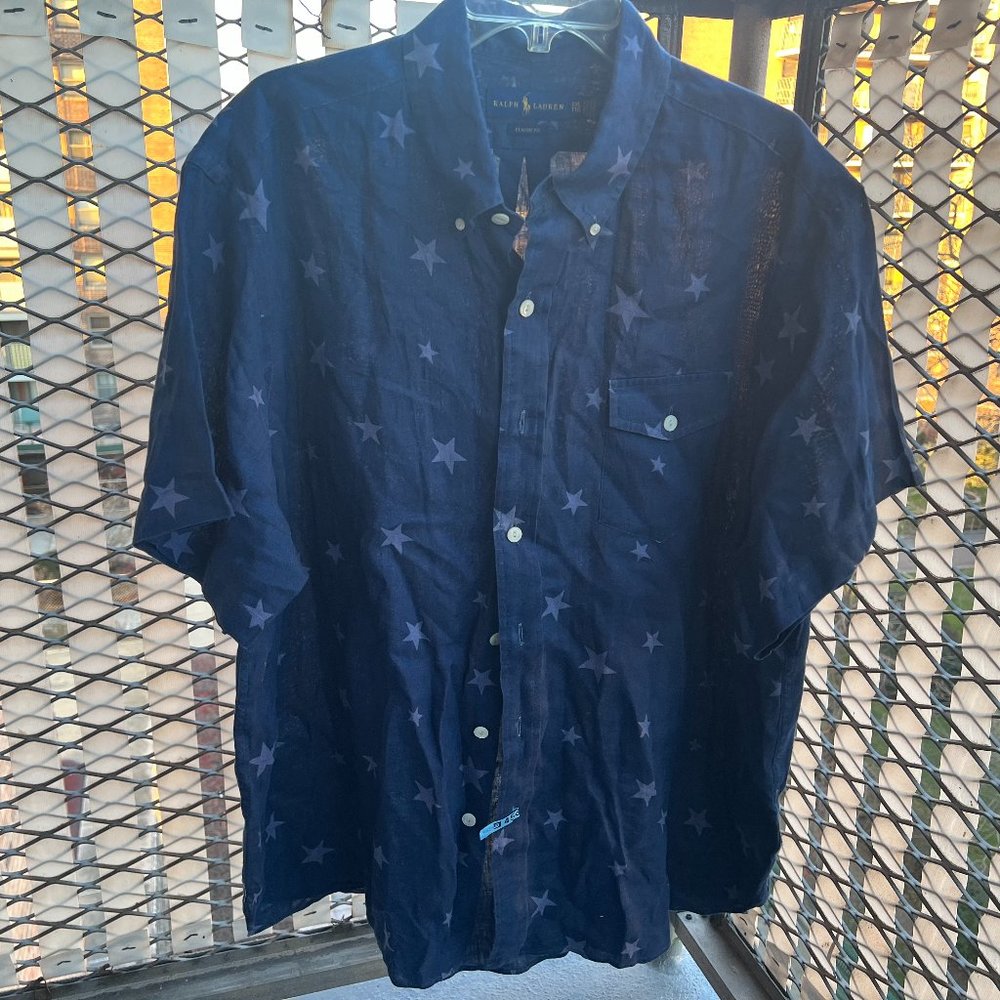 Polo Ralph Lauren Linen Shirt Blue Americana Star (Big & Tall) XXL